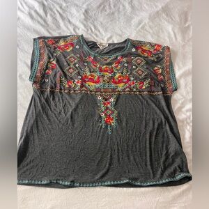 Savanna Jane Charcoal Top with Colorful Embroidery